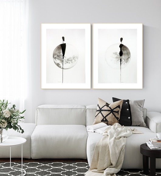 Zestaw 2 obrazów 50 x 70 cm malowany ręcznie MiniMalArt