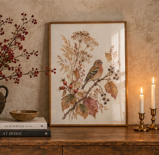 plakaty PLAKAT zięba, vintage ilustracja botaniczna, jesienna dekoracja