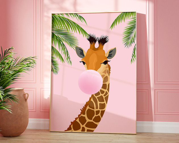 plakaty Plakat Żyrafa w Różowym Nastroju