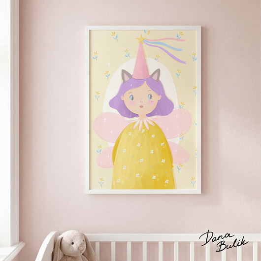 obrazy i plakaty do pokoju dziecięcego Plakat Bajkowa wróżka w pastelowych kolorach ilustracja do pokoju dziecka