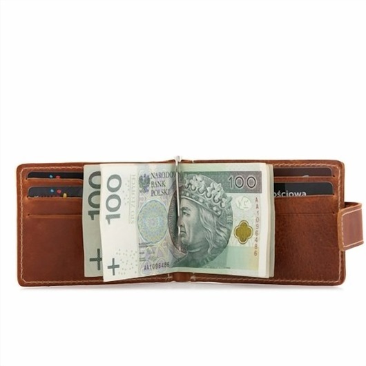 portfele męskie Portfel Męski z Klipsem na Banknoty I Karty Skóra Jucht Koniak BW48