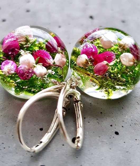 Kolczyki srebrne z mchem i wrzosem Grol Jewellery
