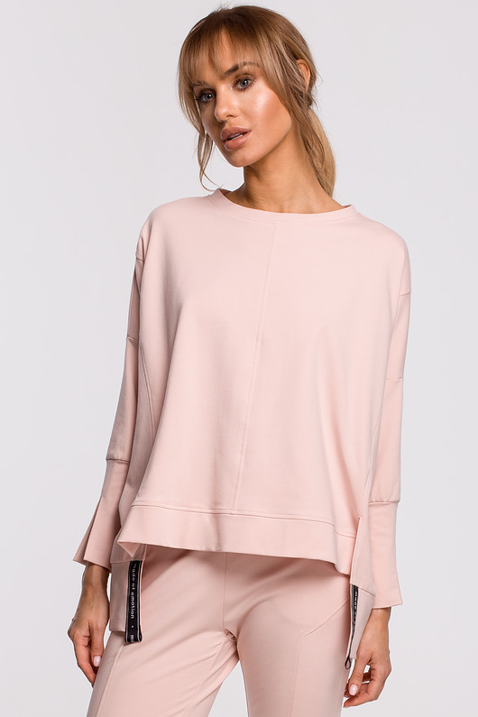 bluza bez kaptura damska Bluza z rozcięciami- cukierkowy róż(M-491)