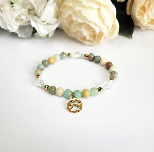 bransoletki z kamieni naturalnych Bransoletka dla zwierzoluba- z łapką psa kota