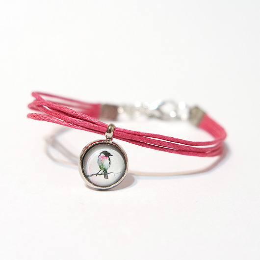 bransoletki na sznurku Bransoletka - Ptaszek - sznureczki, różowa