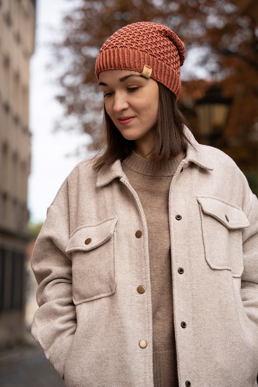 czapki damskie Klasyczna Czapka Slouchy - Ceglana