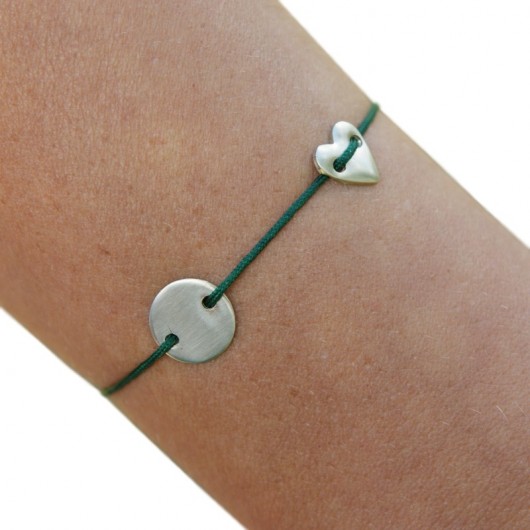 Mini bracelet - kolko 7 mm i serduszko - sznurek SHEandHE