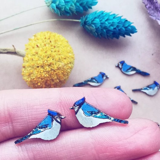 kolczyki drewniane Modrosójki II