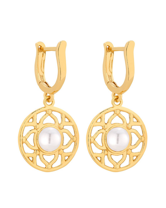 kolczyki pozłacane Złote kolczyki z białą perłą SWAROVSKI CRYSTAL