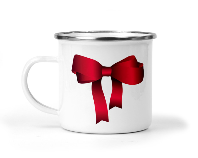 kubki Świąteczny kubek metalowy czerwona wstążka