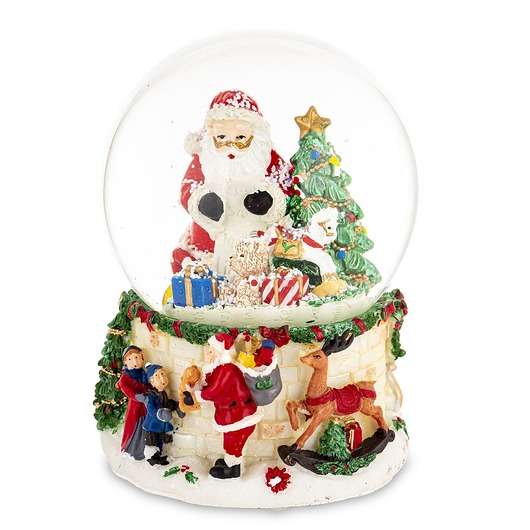 dekoracje świąteczne Kula śnieżna z Mikołajem i choinką 14,5x10,5x9,5 cm pozytywka