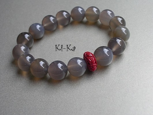 Red flower & grey- bransoletka KiKa pracownia