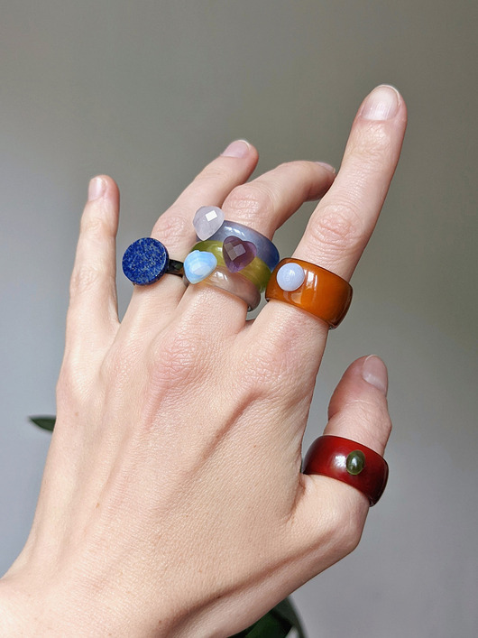 pierścionek z żywicy Masywny Pierścionek z Kamieniem Naturalnym  Chunky Jelly Ring