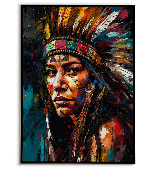plakaty Plakat Indianka z pióropuszem, portret silnej kobiety w stylu Street Art