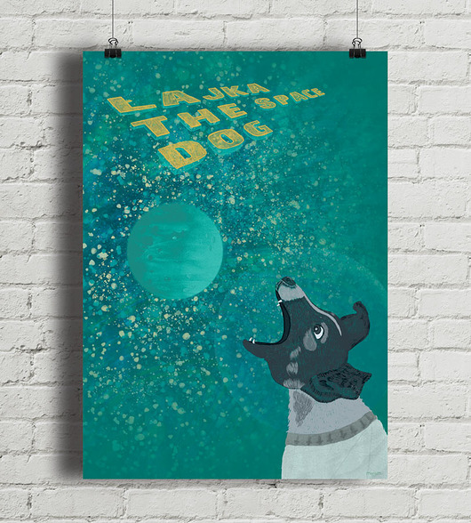 plakaty Łajka, kosmiczny pies - plakat fine art, giclee