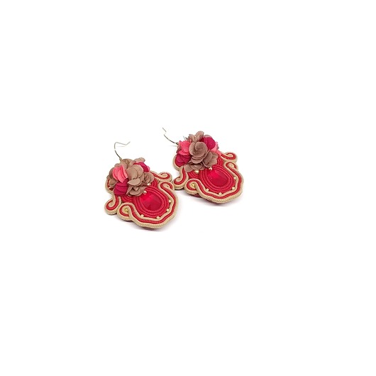 kolczyki soutache Czerwono-beżowe kolczyki sutasz - kolekcja Flora
