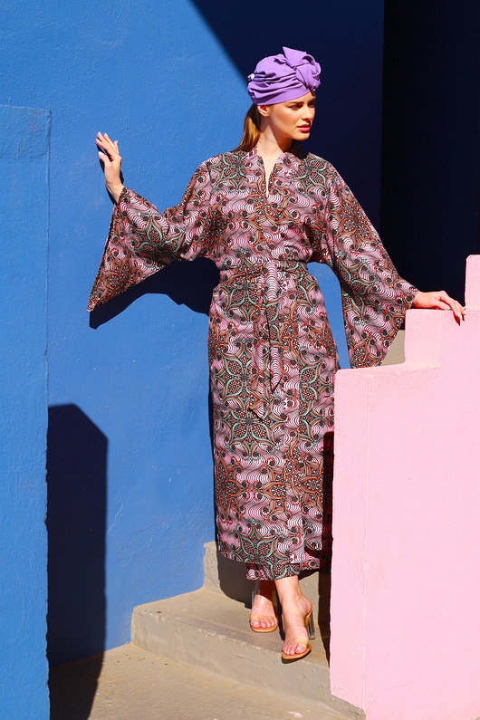 sukienki midi damskie Pudrowy róż kimono Rebel Pink