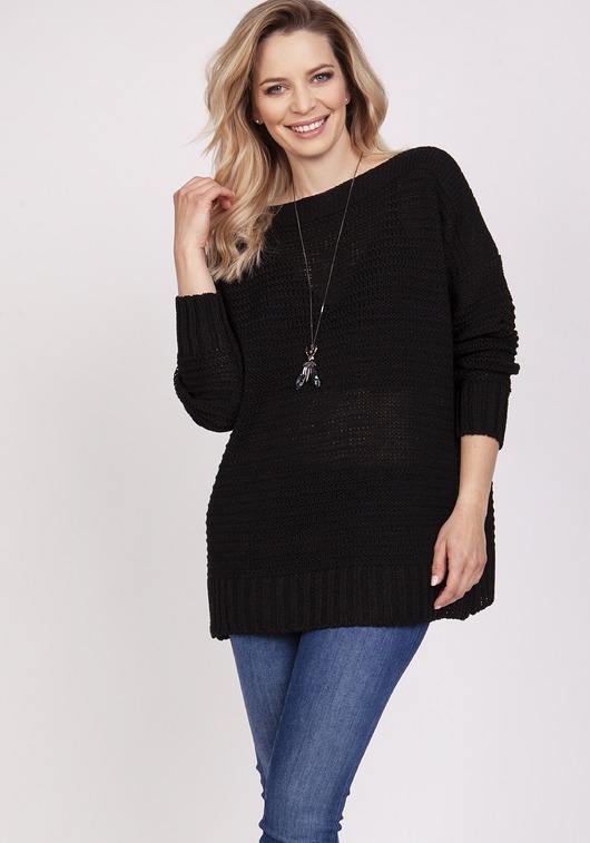 Obszerny sweter,SWE220 MKM czarny MKMswetry