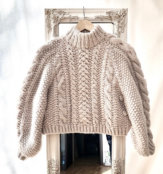 swetry damskie  Sweter handmade  chunky cable natural wełna merynosów bawełna alpaka