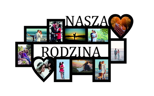 ramki na zdjęcia Multirama ramka na zdjęcia z napisem Nasza Rodzina mdf 11 zdj serca