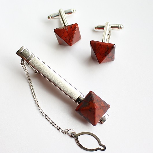 spinki do mankietów Komplet spinek z jaspisem czerwonym