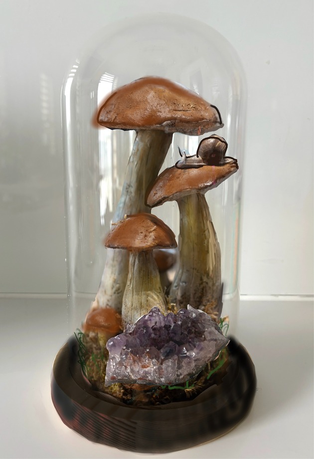 figurki i rzeźby Terrarium z borowikiem i ametystem