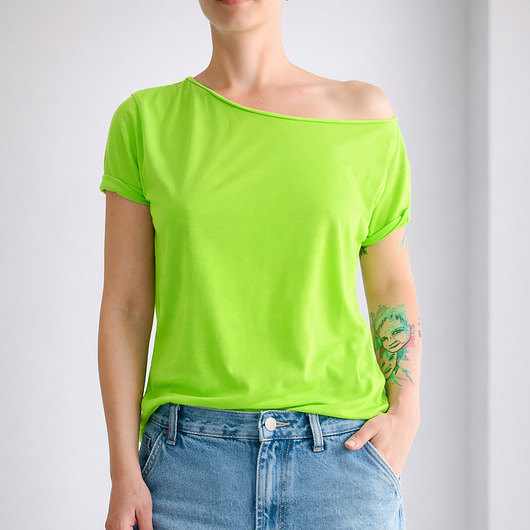 t-shirt damskie Koszulka Fluo zielona Oversize Bez Nadruku