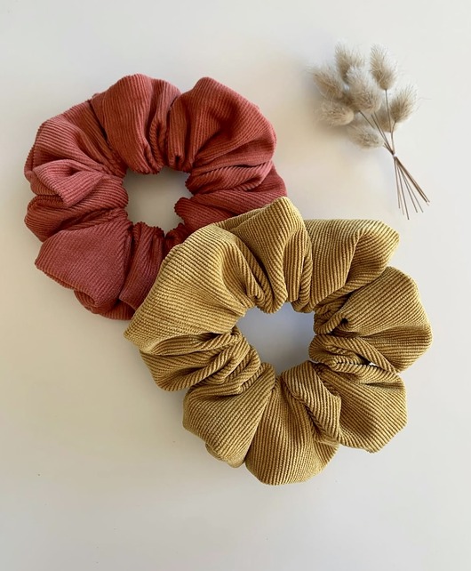 gumki do włosów Zestaw 2 sztruksowych scrunchies -  Catia & Red Orange