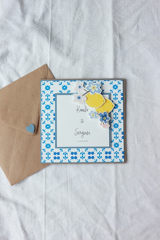 kartki scrapbooking Włoskie cytryny. Kartka ślubna w włoskim stylu