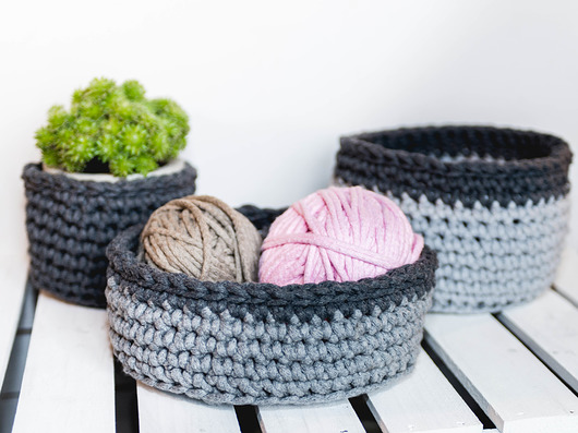 KOSZYKI ZE SZNURKA - ZESTAW 3 SZT  Rabarbar Handmade