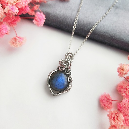 wisiory Naszyjnik Labradoryt Mini stal chirurgiczna wisiorek handmade wirewrapping