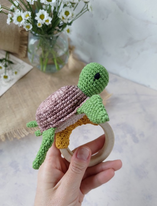 niemowlak - inne Grzechotka żółwik, Gryzak żółw na kółku, Prezent dla noworodka