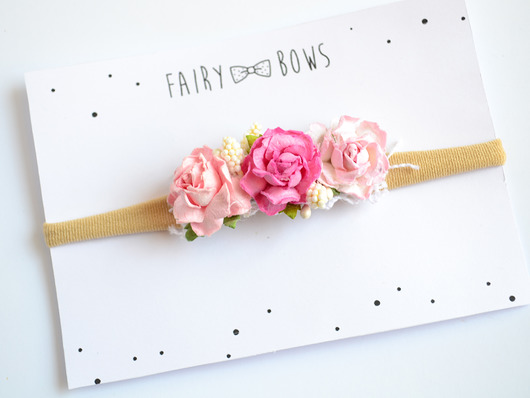 FairyBows Opaska wianuszek na chrzest roczek FairyBows
