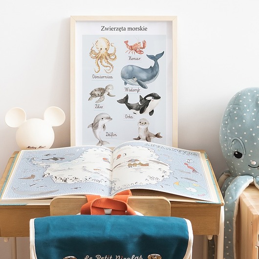 obrazy i plakaty do pokoju dziecięcego Plakat edukacyjny ZWIERZĘTA MORSKIE - Plakaty Na Ścianę Dla Dzieci MONTESSORI