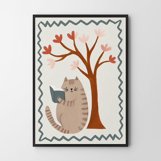 obrazy i plakaty do pokoju dziecięcego Zaczytany Kot  - plakat dziecięcy