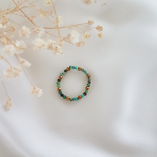 pierścionek z turkusem i hematytem LEI handmade 