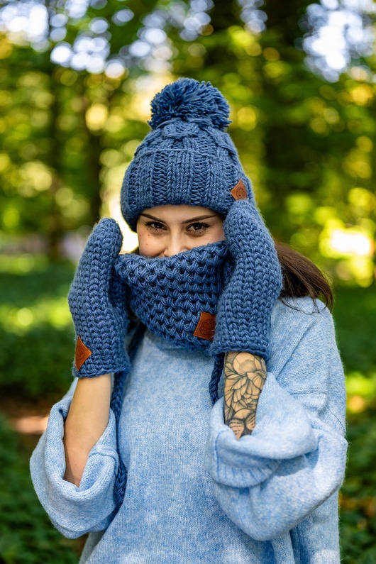 szale damskie Mały komin MERINO Ciemny niebieski