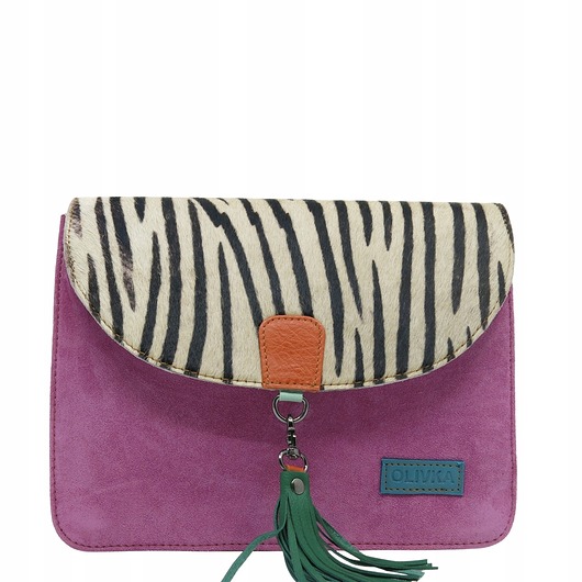 torby na ramię Torebka klasyczna damska zamszowa odpinany chwost brelok OLIVKA