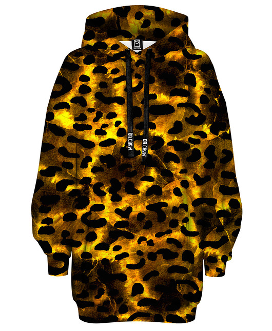 bluza z kapturem damska Bluza Oversize Tunika DR.CROW Gold Leopard