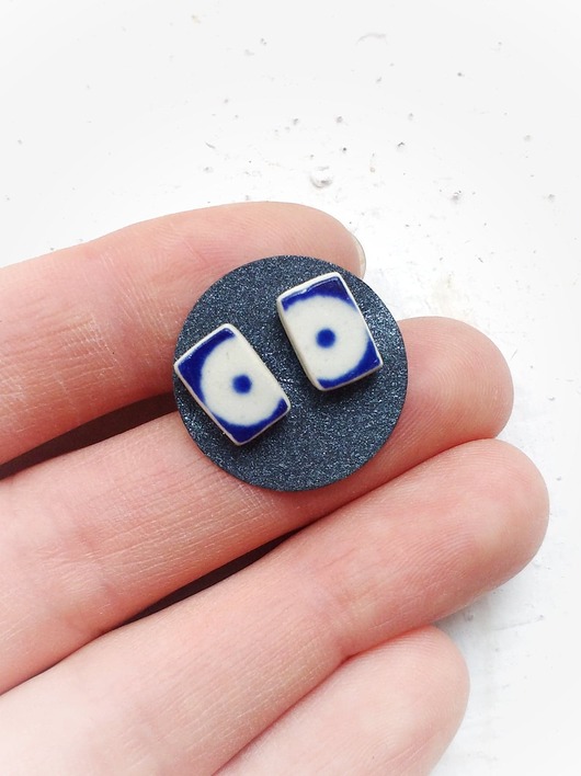 Kolczyki ceramiczne Bolesławiec biżuteria z talerzy