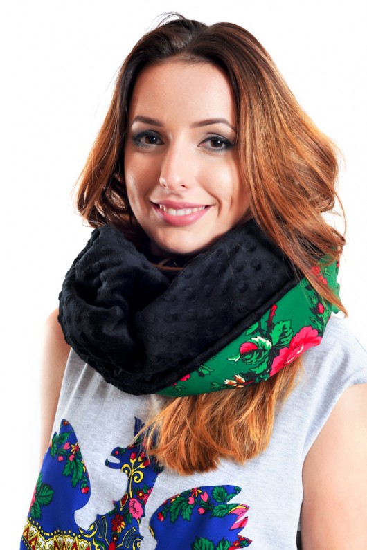 Komin Flower Black&Green z ocieplaczem  polaquito