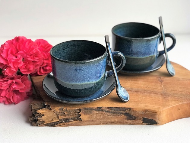 filiżanki Filiżanka ceramiczna  z łyżeczką  Zestaw dla dwojga