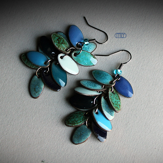 kolczyki ceramiczne Morskie Listki/stal chirurgiczna/