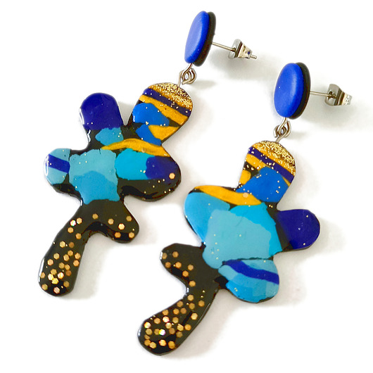 kolczyki z masy plastycznej Kolczyki Polimerowe Niebiesko-Złote