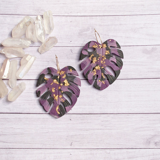 kolczyki z żywicy S A L E : UNIKATOWE kolczyki z żywicy : monstera