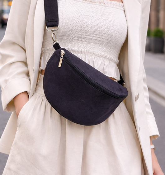 saszetka nerka Czarna nerka eko zamsz boho na ramię pojemna