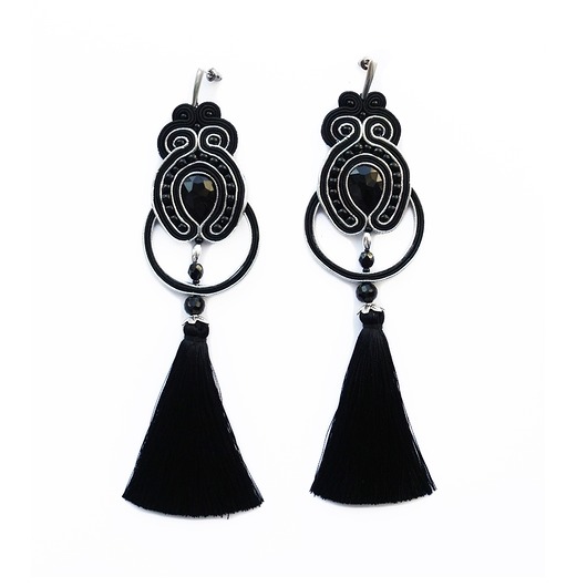 Czerń i srebro-  kolczyki sutasz Mró Soutache