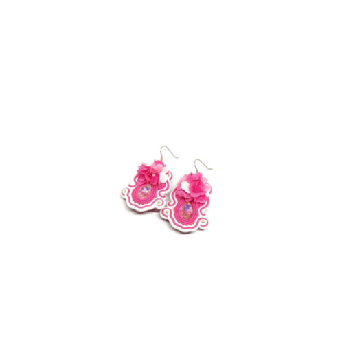 kolczyki soutache Różowo-białe kolczyki sutasz - kolekcja Flora