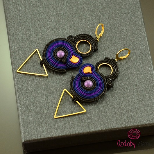 kolczyki soutache Czarno fioletowe kolczyki sutasz