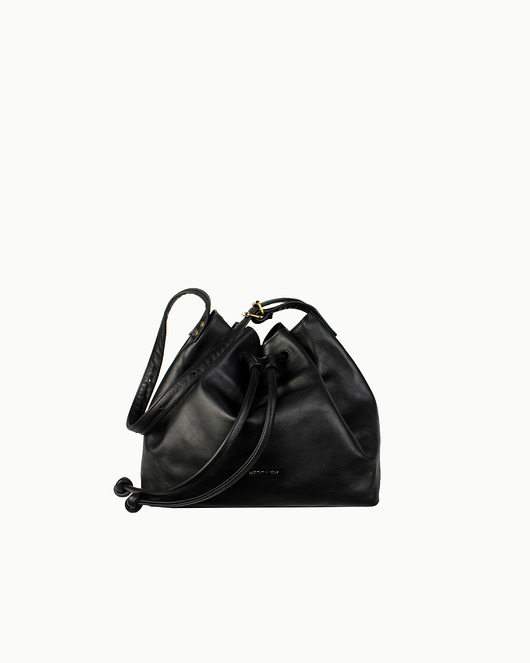 torebki do ręki "Le sac" worek, czarna satynowa skóra